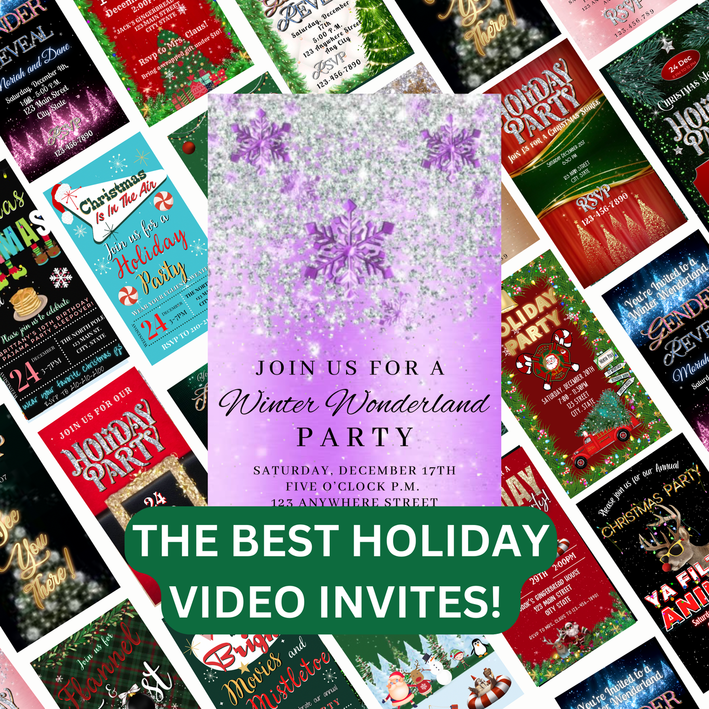 Christmas Party Video Invitation – Editable Snowflake Holiday Evite with Music