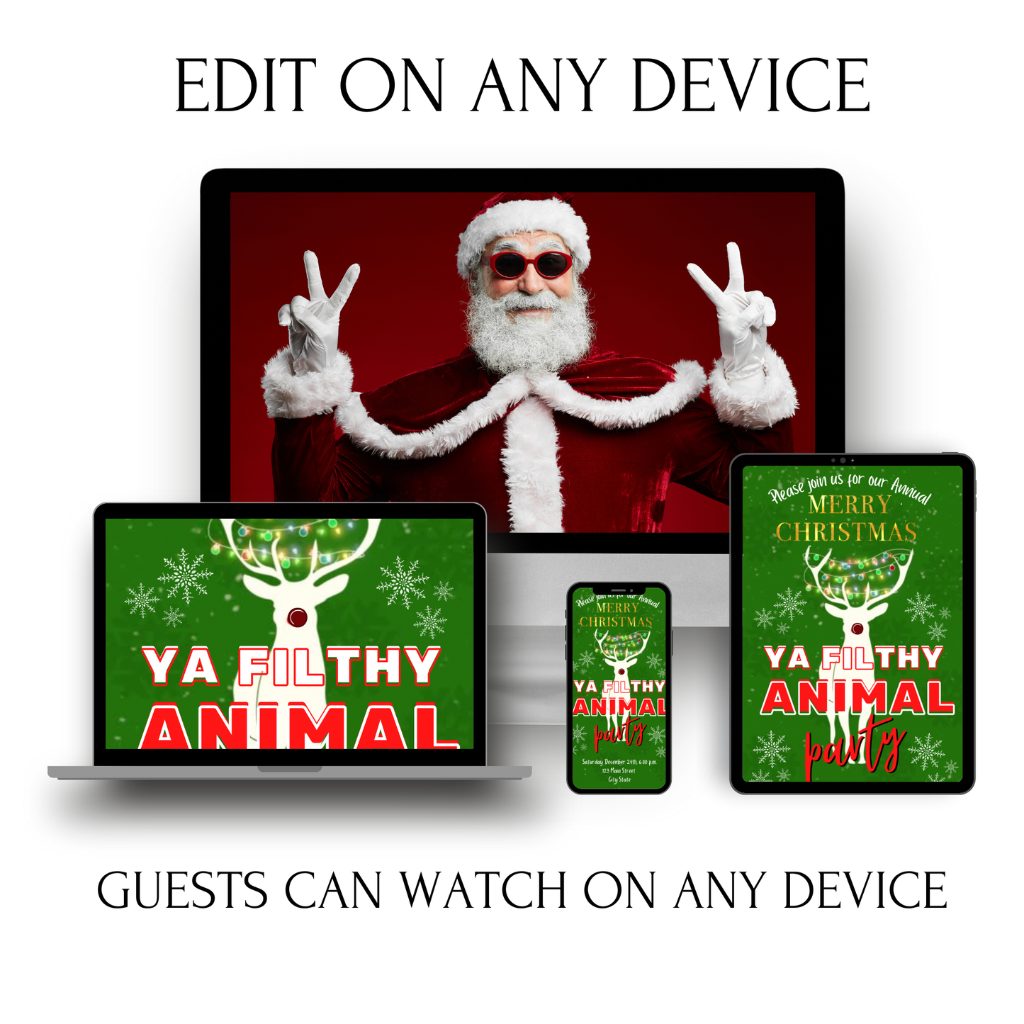 Ya Filthy Animal Christmas Video Invitation – Editable Christmas Vacation Evite