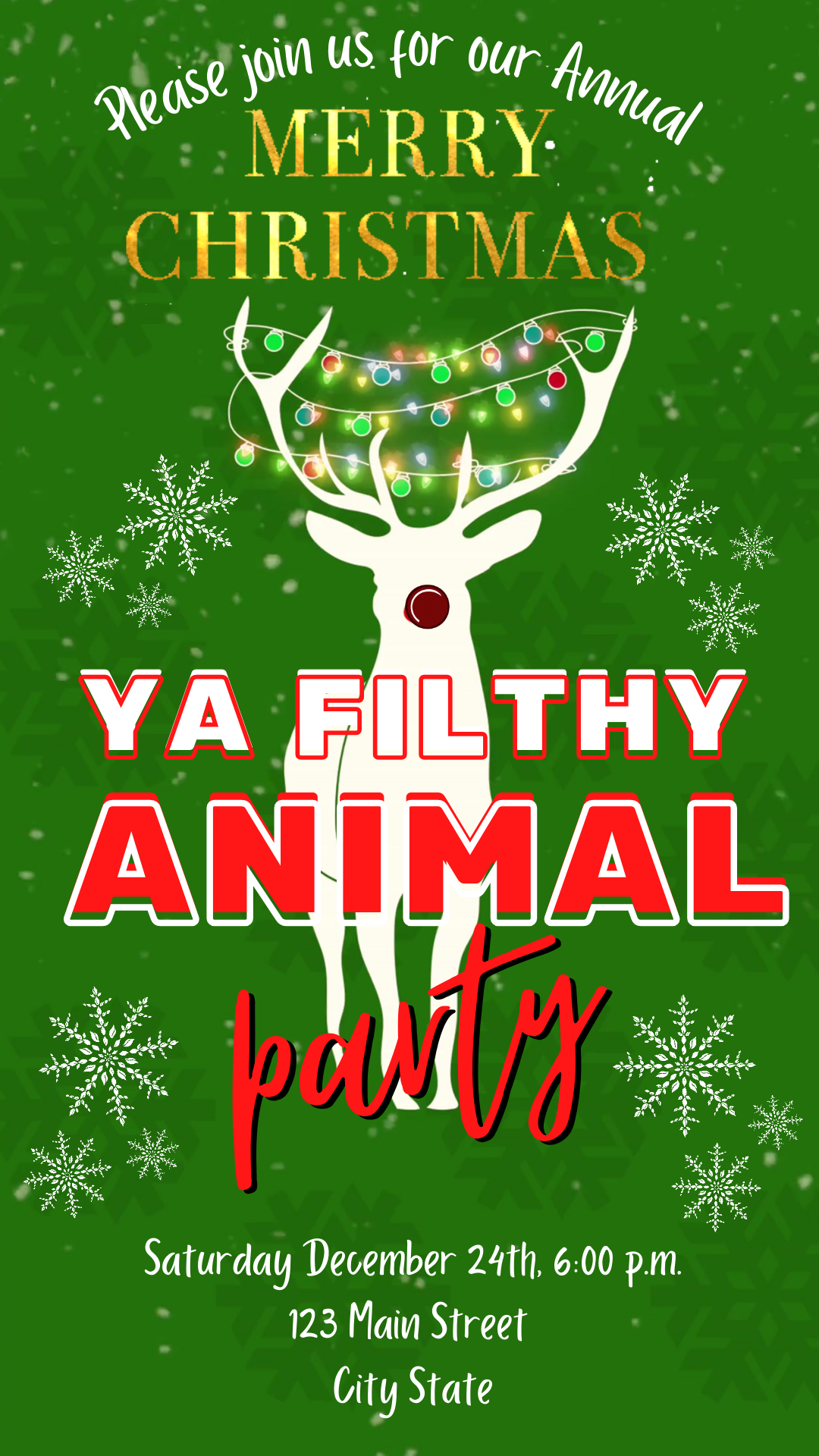 Editable Filthy Animal festive invite displayed on smartphone