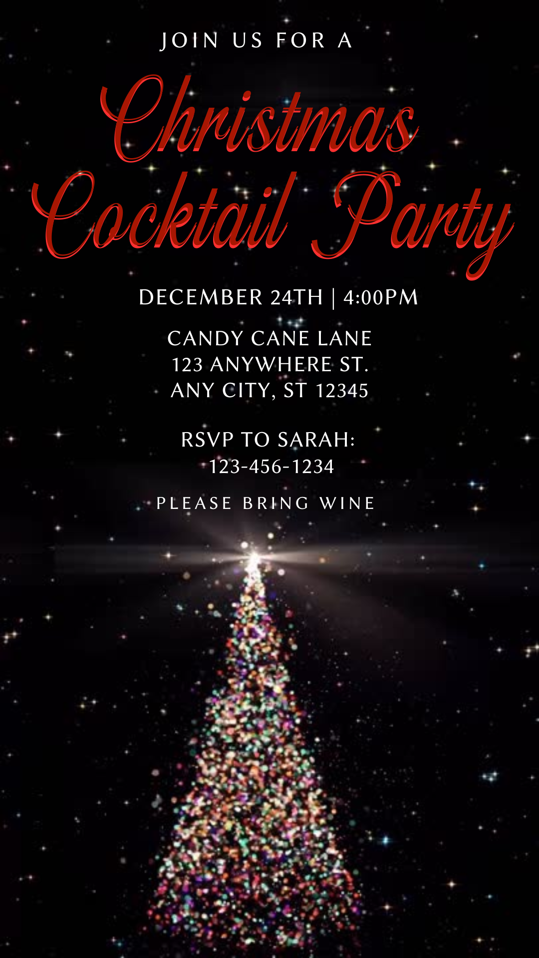 Editable cocktail-themed festive invite displayed on smartphone