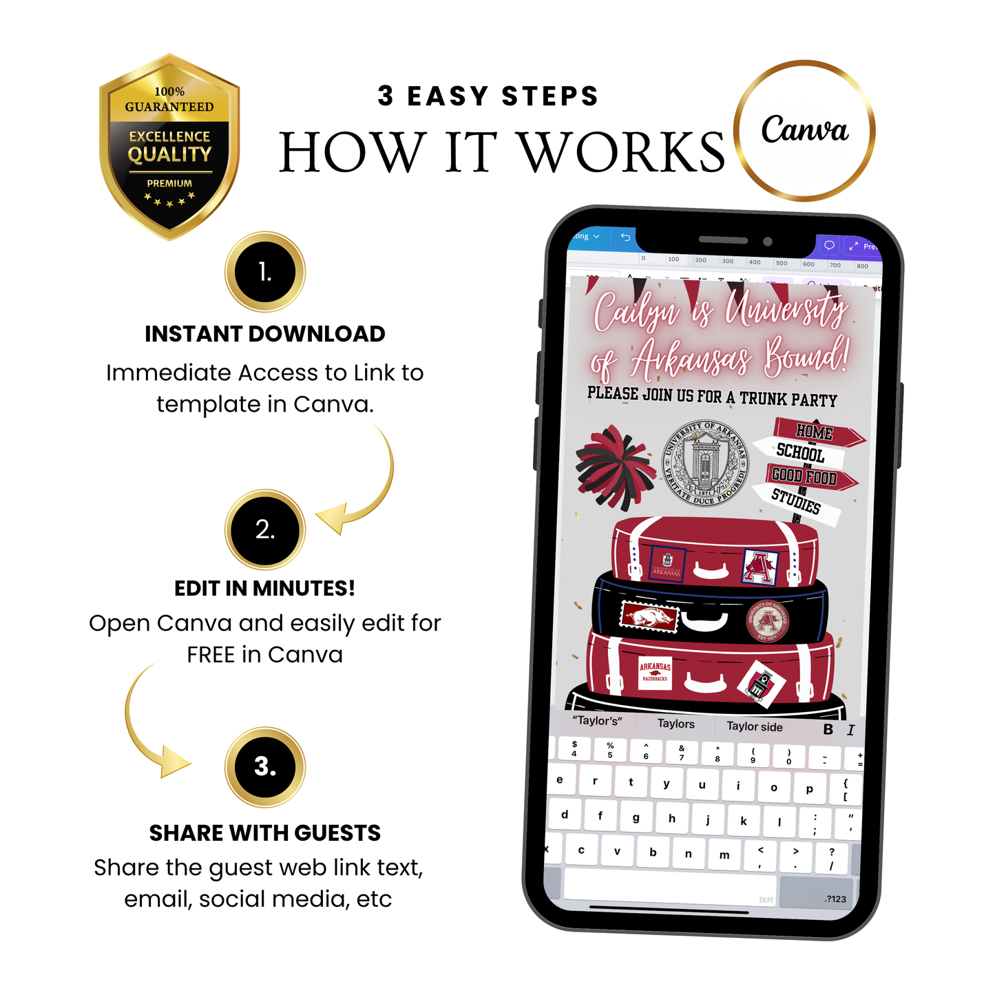 University of Arkansas College Sendoff Video Invitation | Editable Trunk Party Invite | Editable Canva Template