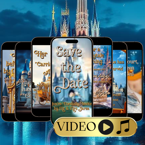 Celebrate in true fairytale style with this Royal Princess Cinderella-Inspired Video Invitation. Featuring a magical castle, golden lettering, and enchanting animations, this digital invite is perfect for Quinceañeras, Sweet 16 parties, weddings, and birthdays. Each invitation is fully personalized with your details, includes music, and is delivered in stunning HD within 24 hours. Share easily via text, email, WhatsApp, or social media for an unforgettable guest experience.