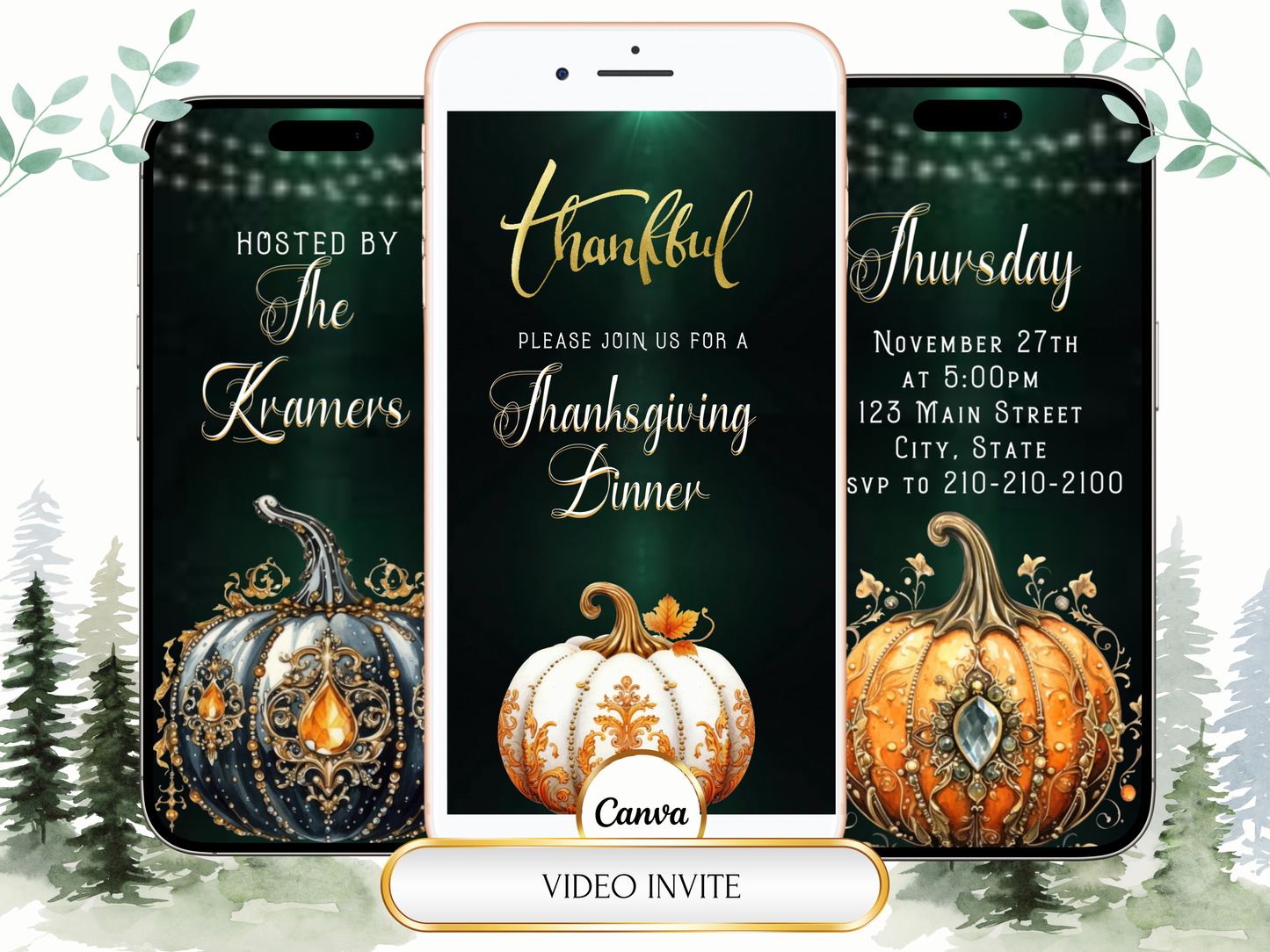 Editable Thanksgiving Video Invitation – Traditional Animated Friendsgiving Digital Evite
