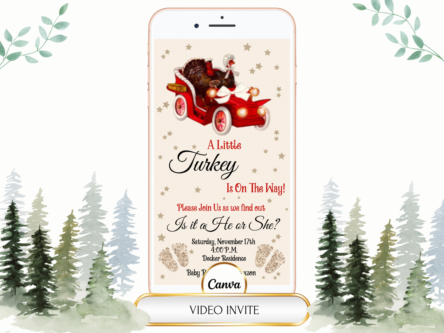 Little Turkey on the Way Baby Shower Digital Thanksgiving Video Invitation