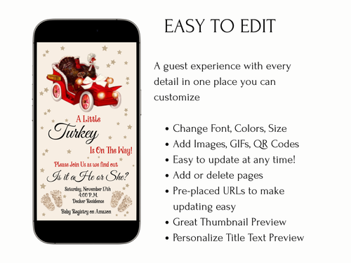 Little Turkey on the Way Baby Shower Digital Thanksgiving Video Invitation