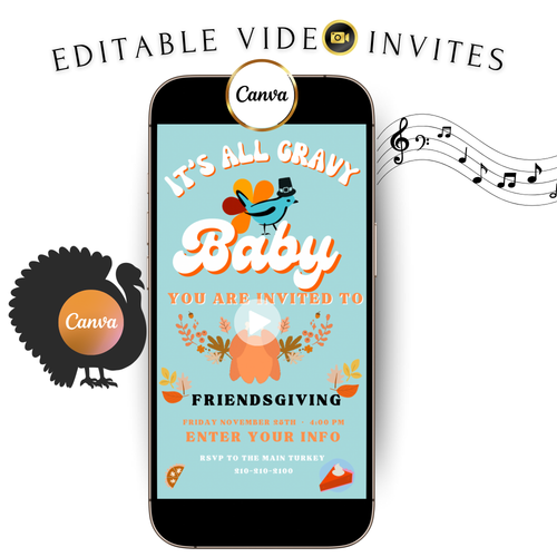 Editable Thanksgiving Video Invitation – Friendsgiving Digital Evite - It’s all Gravy Baby