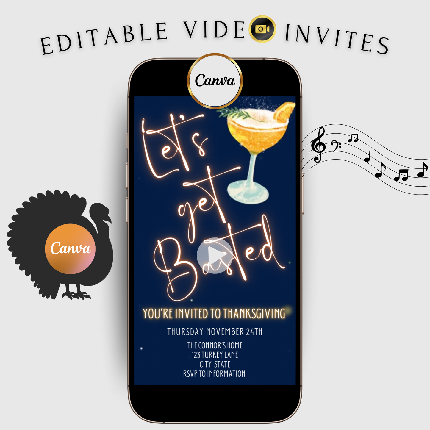 Editable Thanksgiving Video Invitation – lets get basted