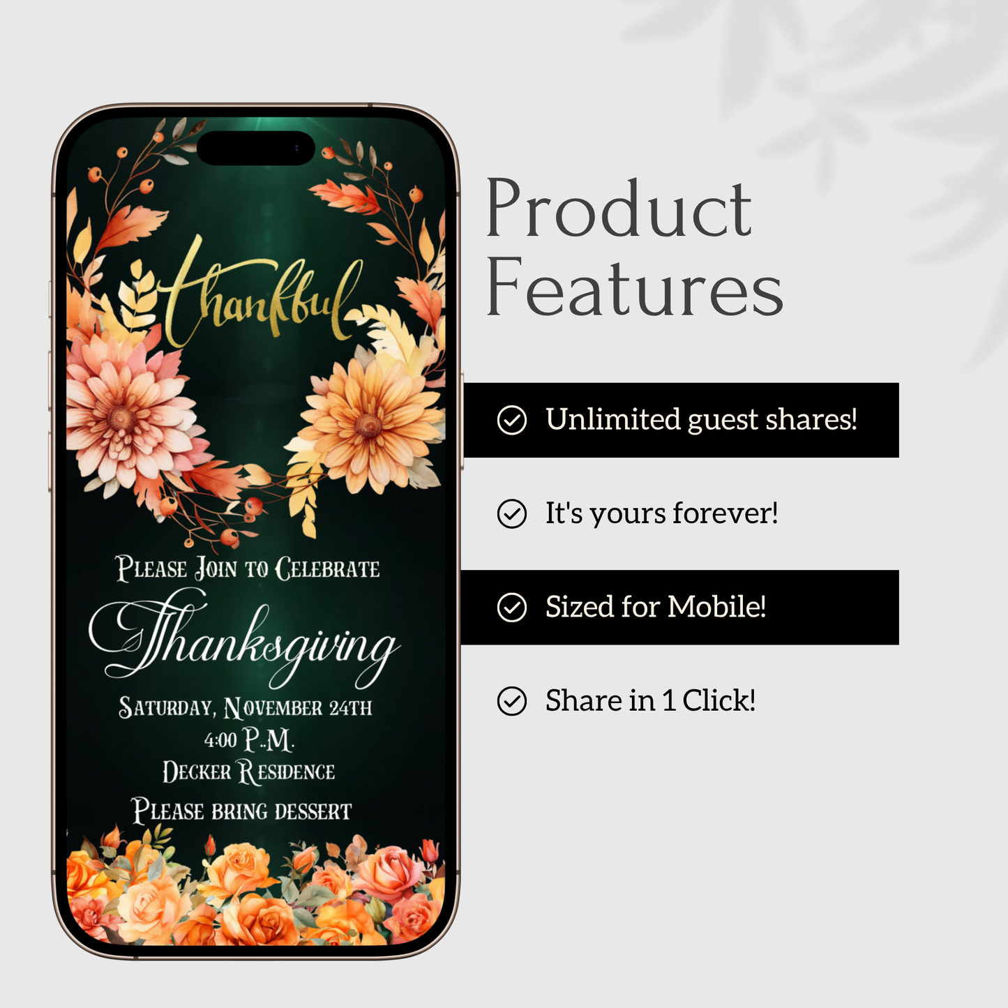 Editable Thanksgiving Video Invitation – Animated Friendsgiving Digital Evite