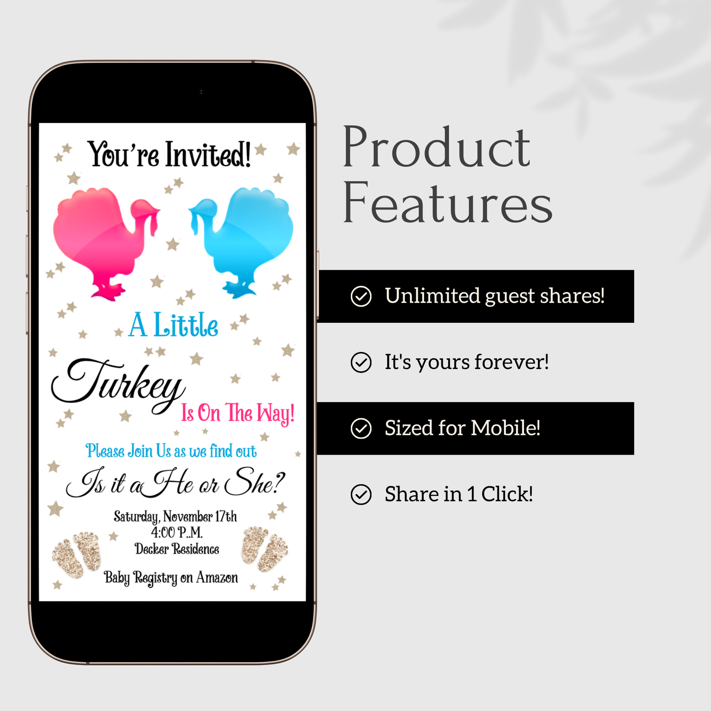 Gender Reveal Thanksgiving Video Invitation - What will the little Turkey be evite