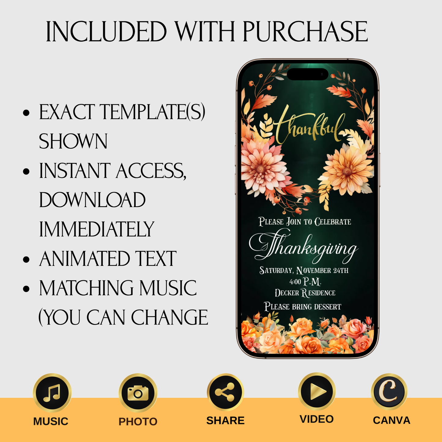 Editable Thanksgiving Video Invitation – Animated Friendsgiving Digital Evite