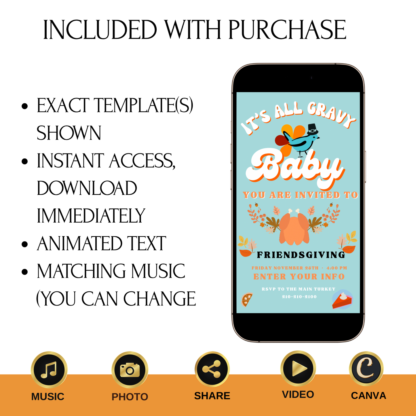 Editable Thanksgiving Video Invitation – Friendsgiving Digital Evite - It’s all Gravy Baby