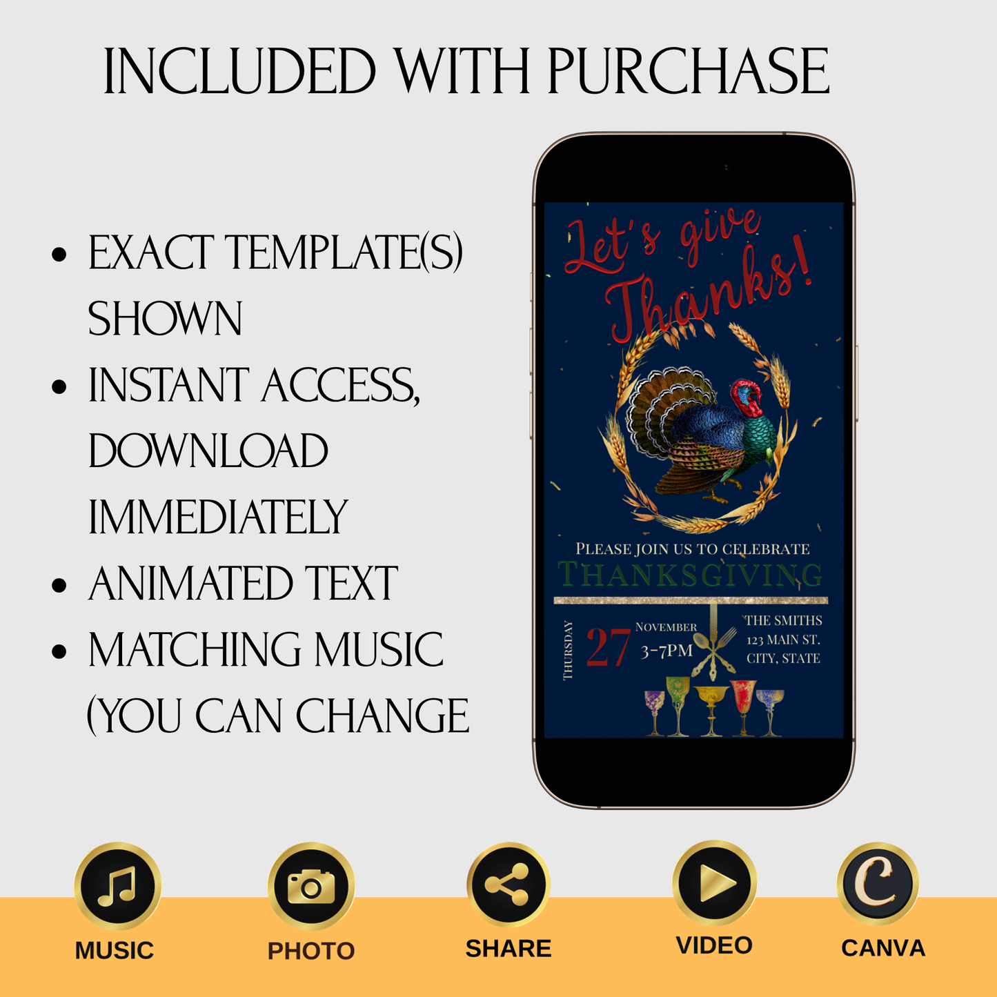 Editable Thanksgiving Video Invitation – Vintage Animated Friendsgiving Digital Evite