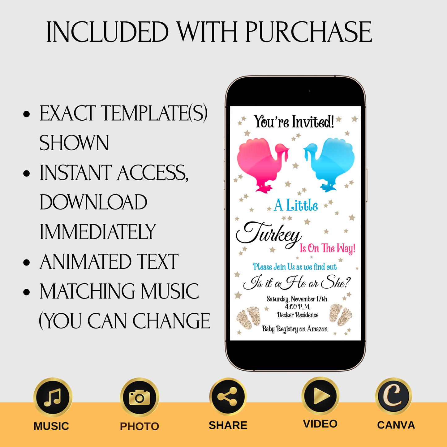 Gender Reveal Thanksgiving Video Invitation - What will the little Turkey be evite
