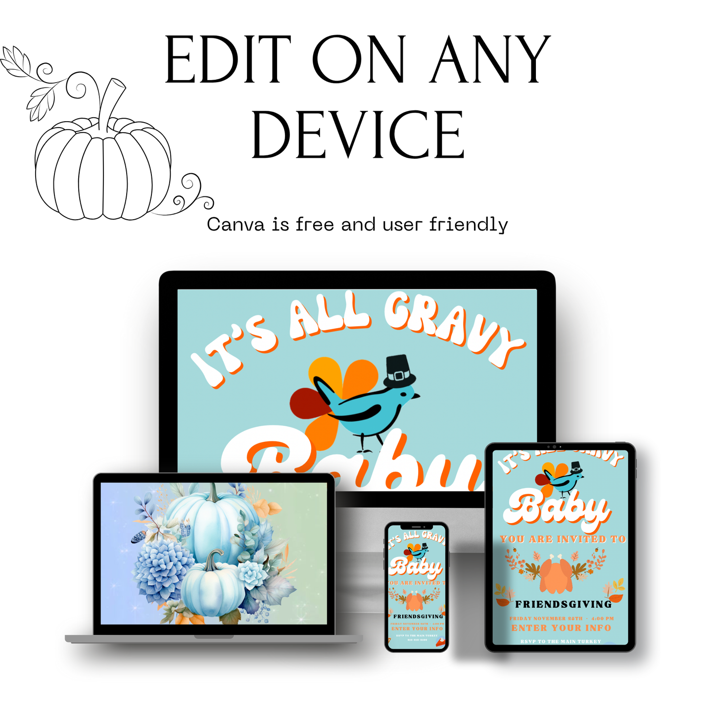 Editable Thanksgiving Video Invitation – Friendsgiving Digital Evite - It’s all Gravy Baby