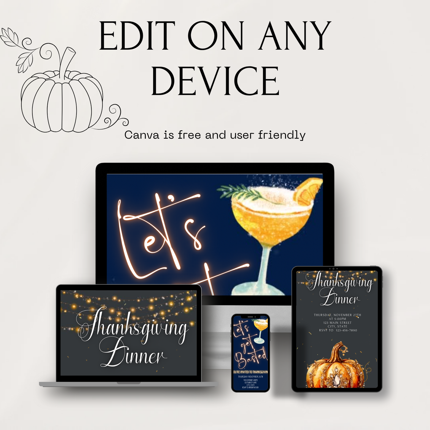Editable Thanksgiving Video Invitation – lets get basted