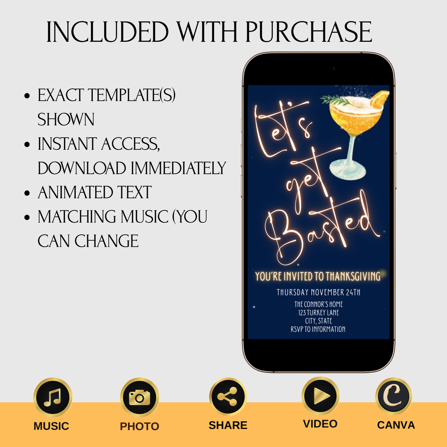 Editable Thanksgiving Video Invitation – lets get basted