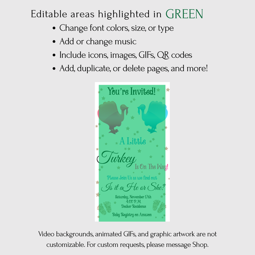 Gender Reveal Thanksgiving Video Invitation - What will the little Turkey be evite