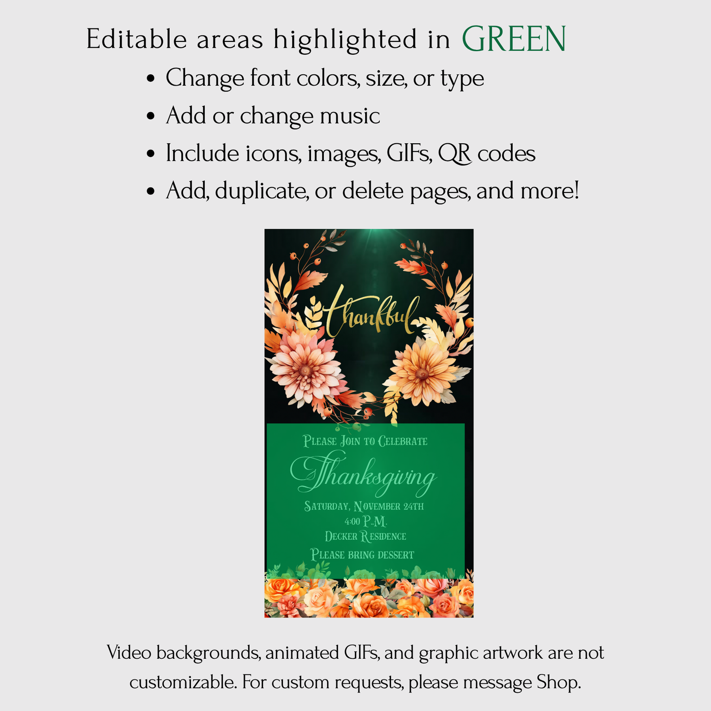 Editable Thanksgiving Video Invitation – Animated Friendsgiving Digital Evite