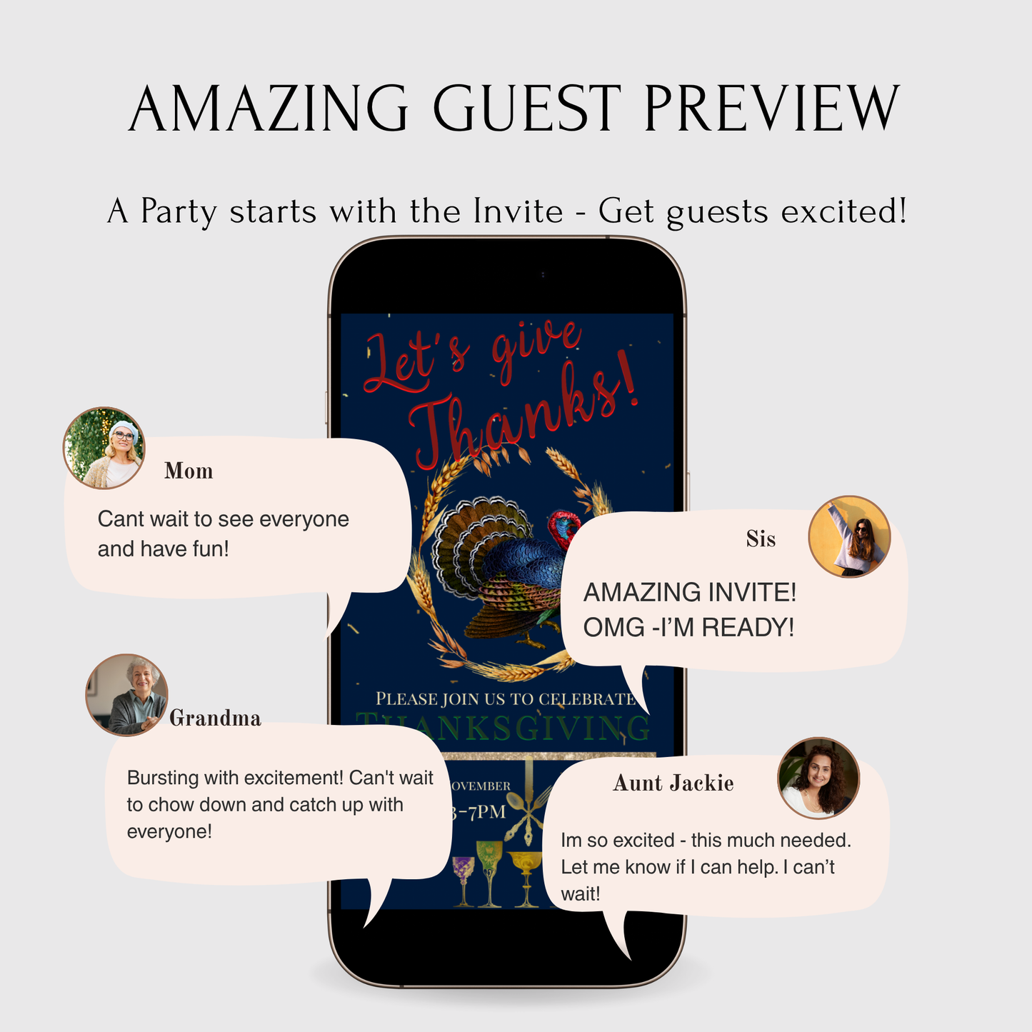 Editable Thanksgiving Video Invitation – Vintage Animated Friendsgiving Digital Evite