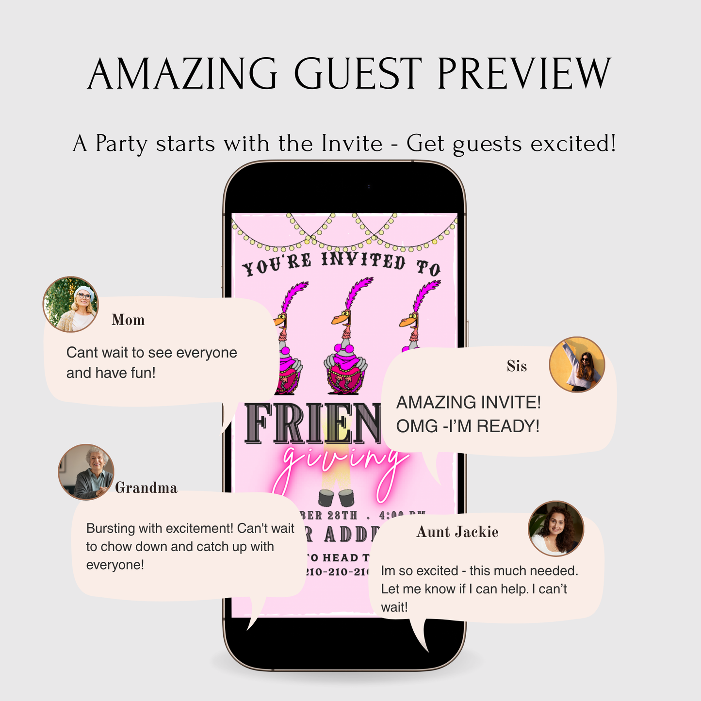 Editable Thanksgiving Video Invitation – Funny Can can Dancing Turkey Friendsgiving Digital Evite