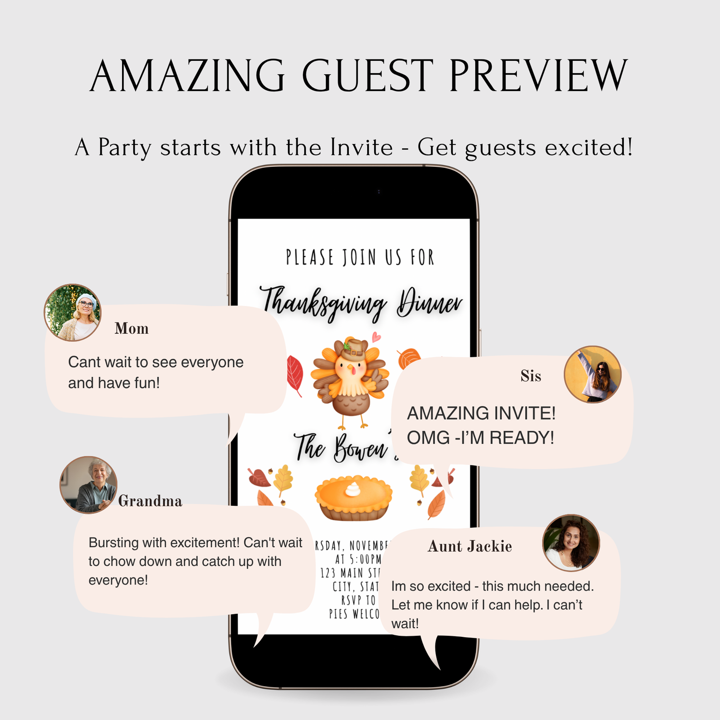 Editable Thanksgiving Video Invitation – Minimalist Animated Friendsgiving Digital Evite