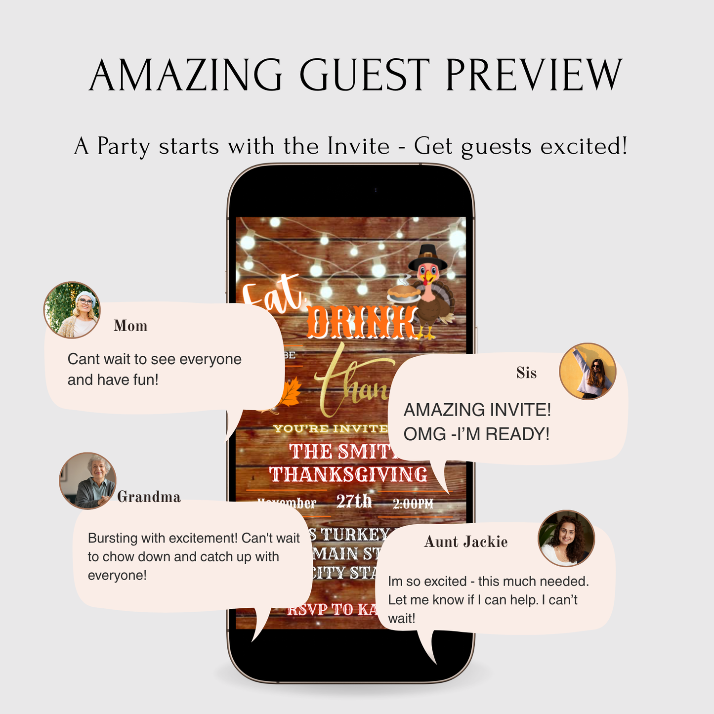 Editable Thanksgiving Video Invitation – Rustic Turkey Friendsgiving Dinner Digital Evite