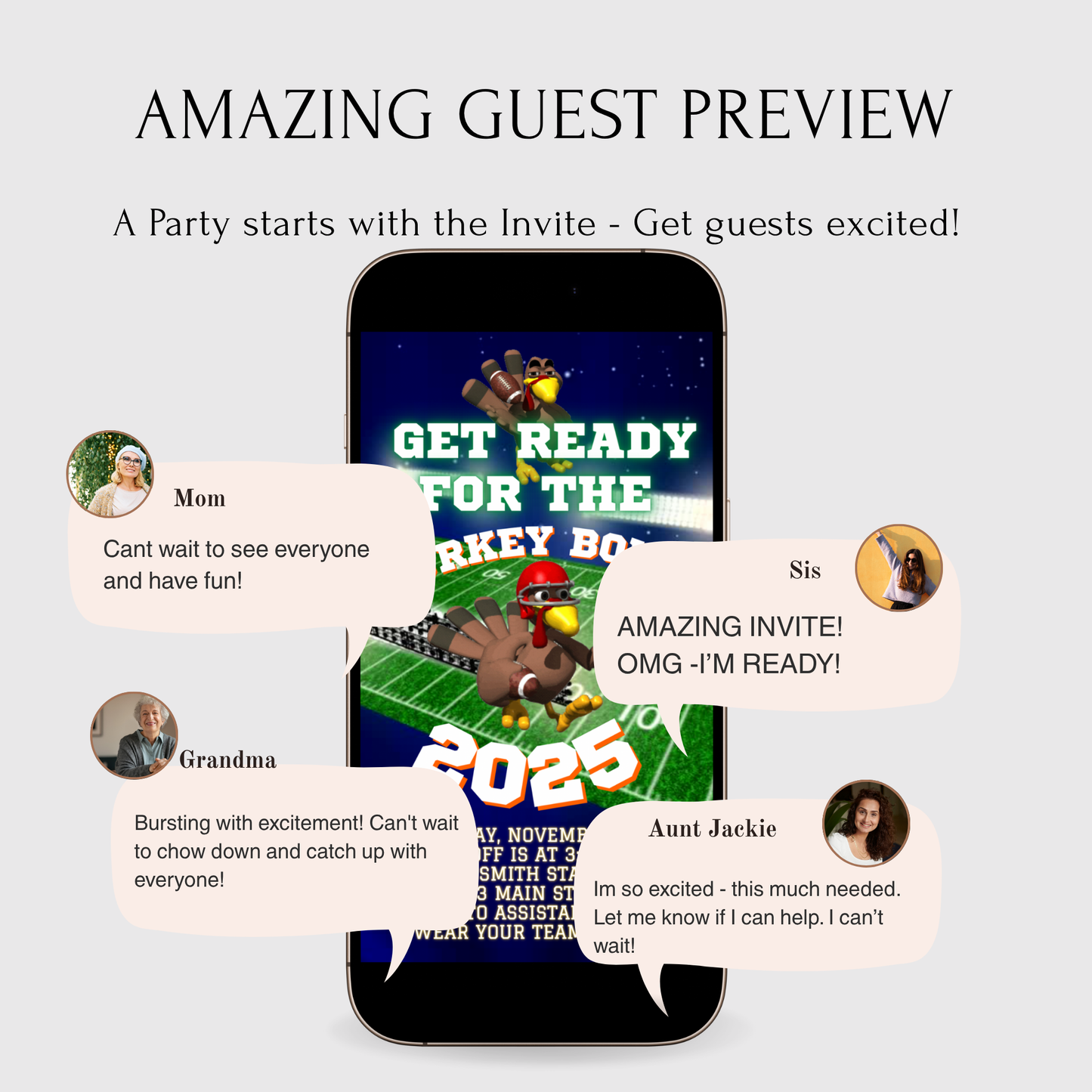 Editable Thanksgiving Football Video Invitation – Turkey Bowl Football Digital Evite