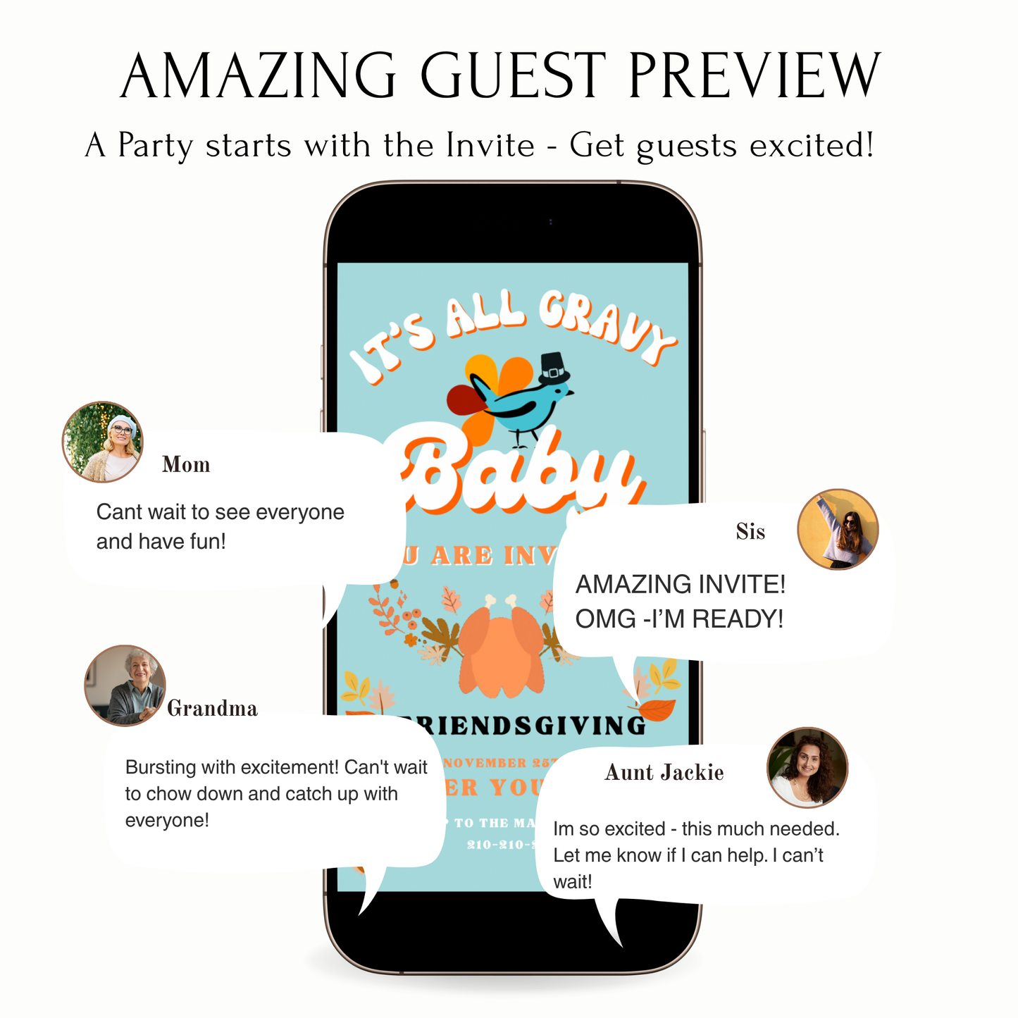 Editable Thanksgiving Video Invitation – Friendsgiving Digital Evite - It’s all Gravy Baby