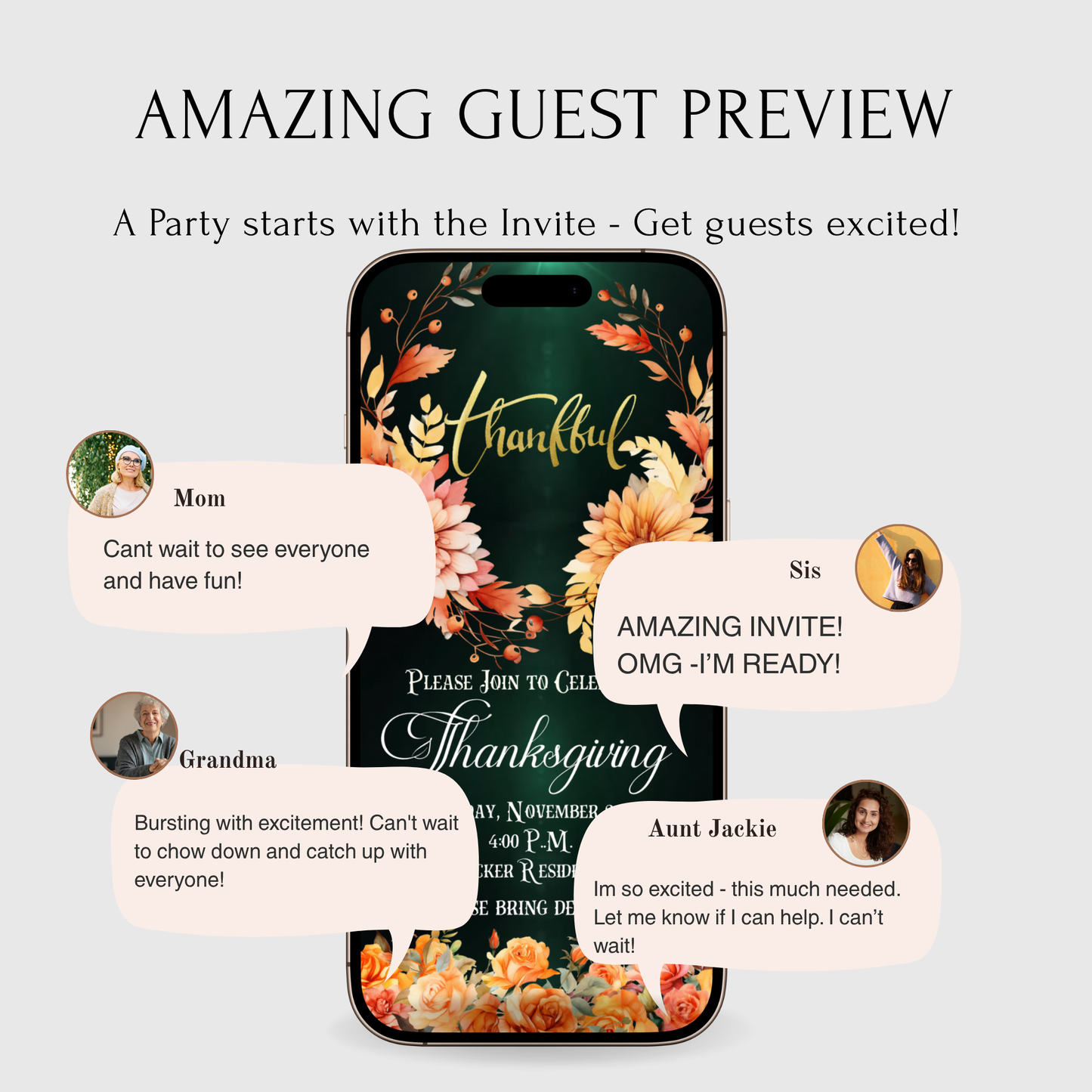 Editable Thanksgiving Video Invitation – Animated Friendsgiving Digital Evite
