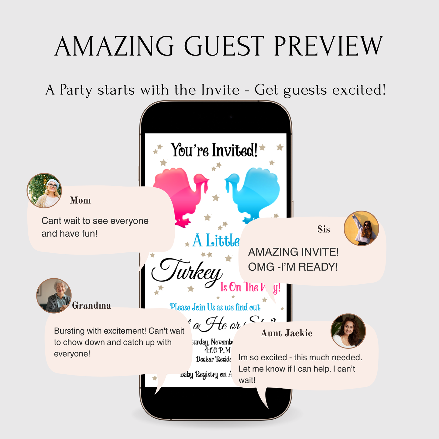 Gender Reveal Thanksgiving Video Invitation - What will the little Turkey be evite