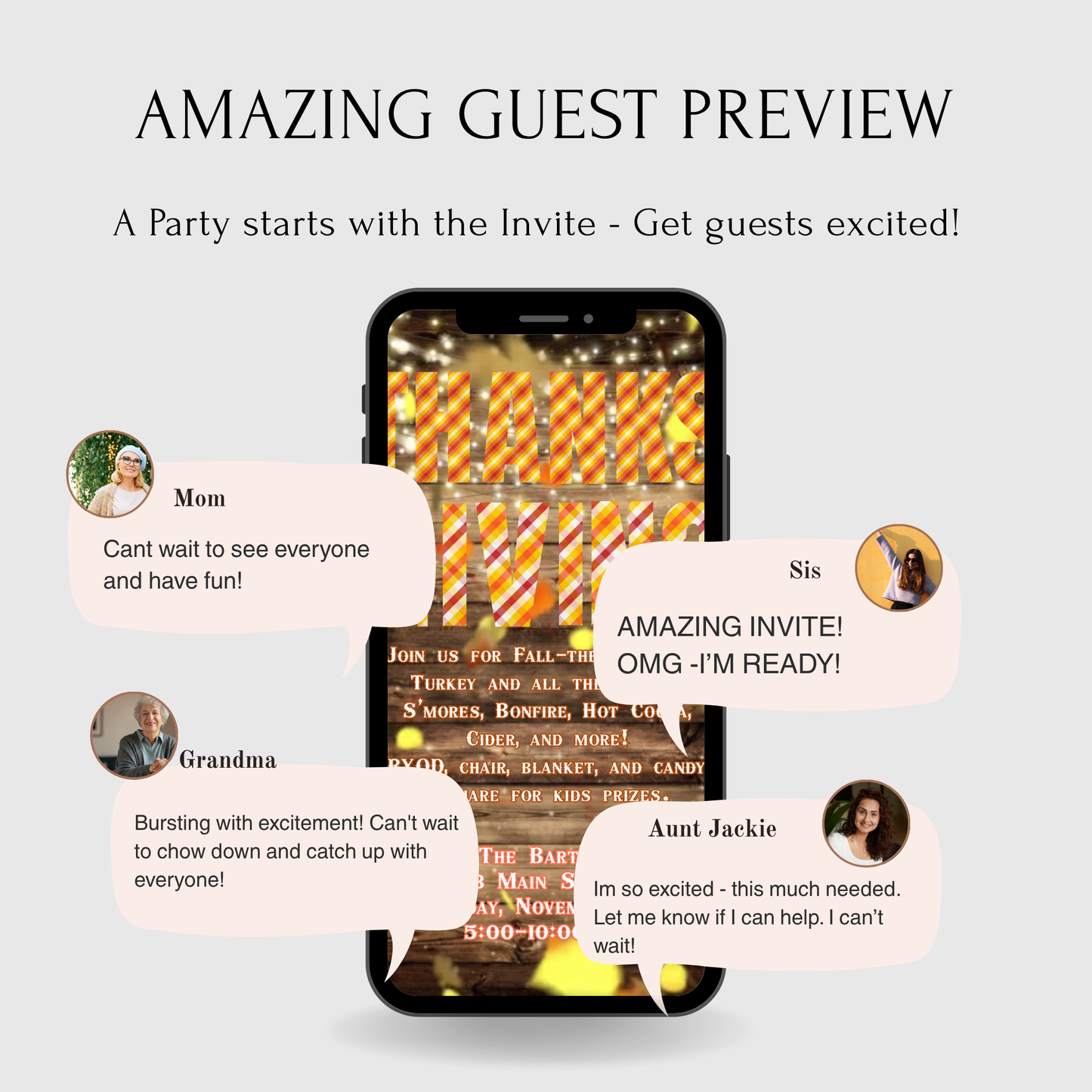 Editable Thanksgiving Video Invitation – Rustic Friendsgiving Dinner Digital Evite