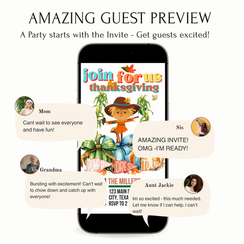 Editable Thanksgiving Video Invitation – Fall Harvest Autumn Invite - Animated Friendsgiving Digital Evite