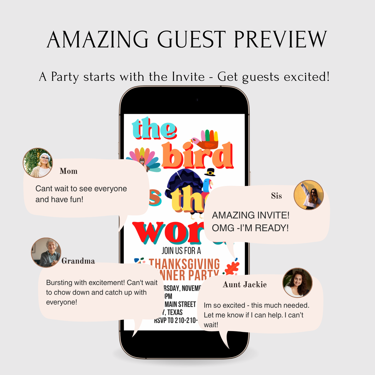 Editable Thanksgiving Video Invitation – Friendsgiving Digital Evite - Bird is the word