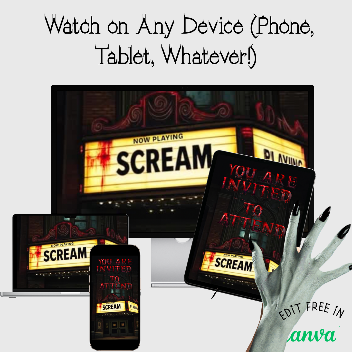 Scary Movie Video Invitation | Personalized Scream Movie Ghost face Animated Evite
