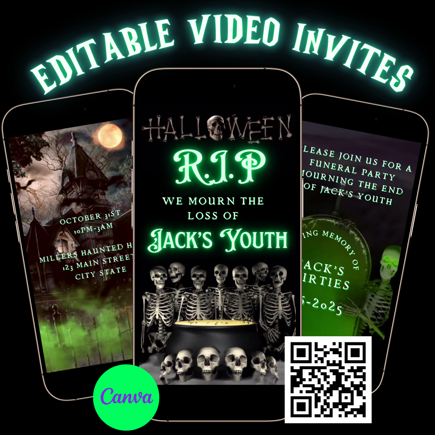 RIP Halloween Video Invitation, Death to my 20s,30s,40s Animated Invite, Editable Halloween Party Mobile Evite