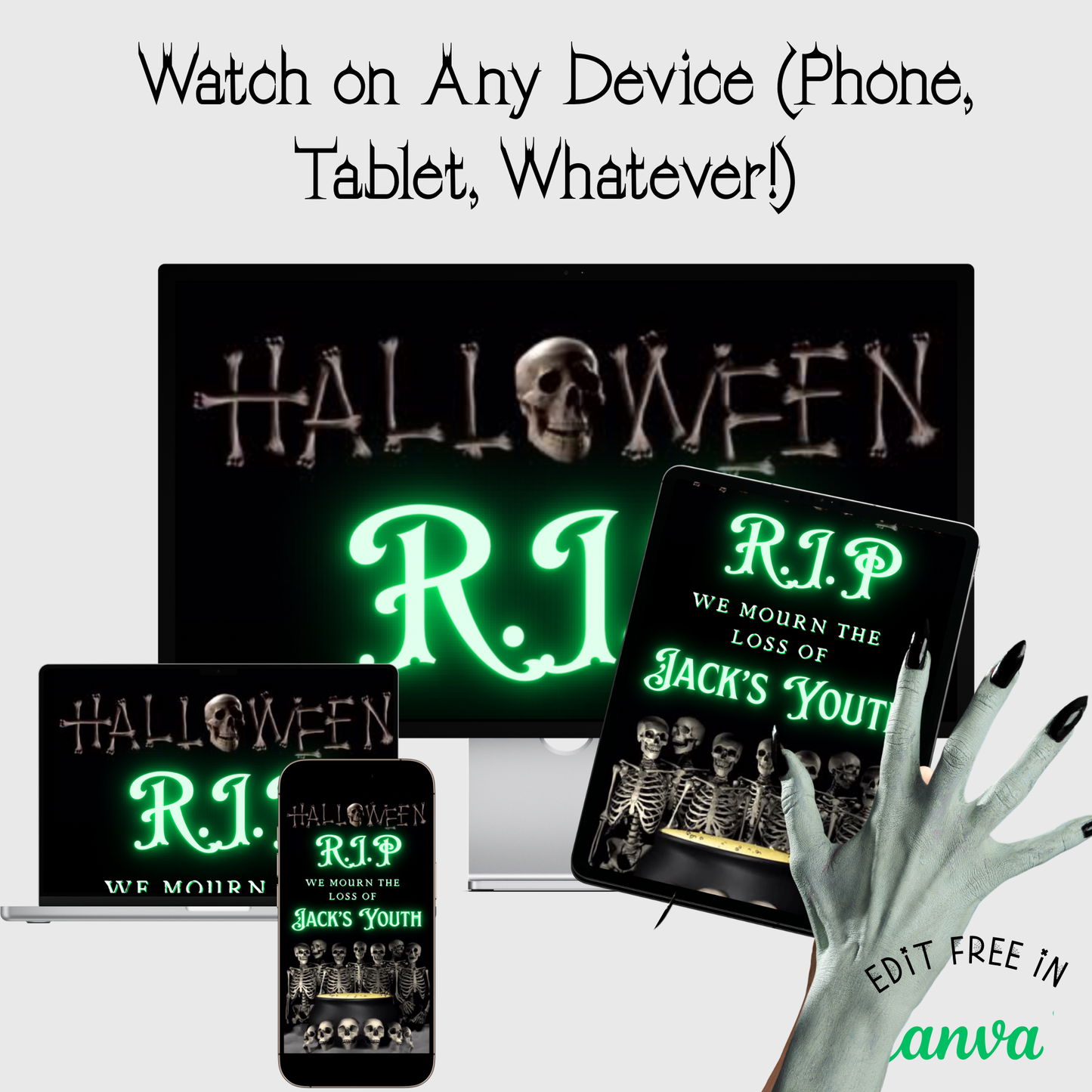 RIP Halloween Video Invitation, Death to my 20s,30s,40s Animated Invite, Editable Halloween Party Mobile Evite