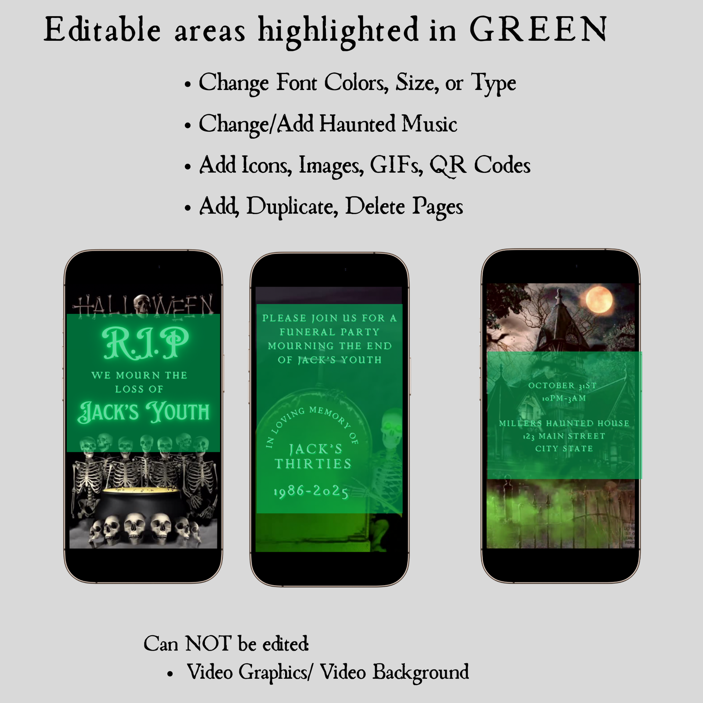 RIP Halloween Video Invitation, Death to my 20s,30s,40s Animated Invite, Editable Halloween Party Mobile Evite