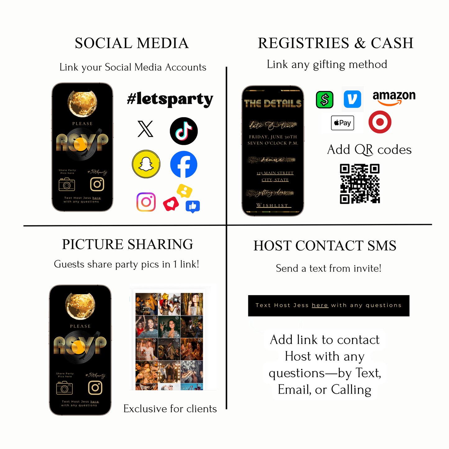 Studio 54 Disco Party Editable Video Invitation and RSVP Website Template — glamorous gold and black design with glittering disco balls, countdown timer, and RSVP tracker. Fully editable in Canva, perfect for milestone birthdays, 70s disco nights, or glam celebrations. Add your name, date, and venue for an unforgettable invite experience with music, video, and instant RSVP tracking. Share easily via text, email, or social media.