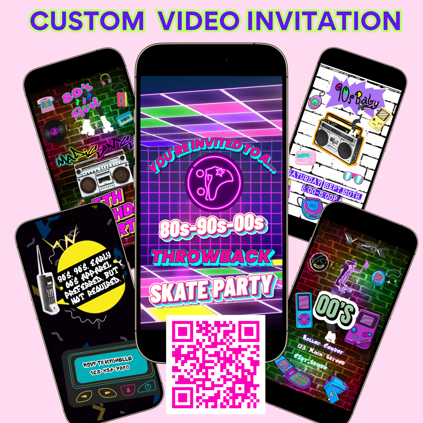 Custom Roller Skate Video Invite - Personalized Roller Rink 80s Party