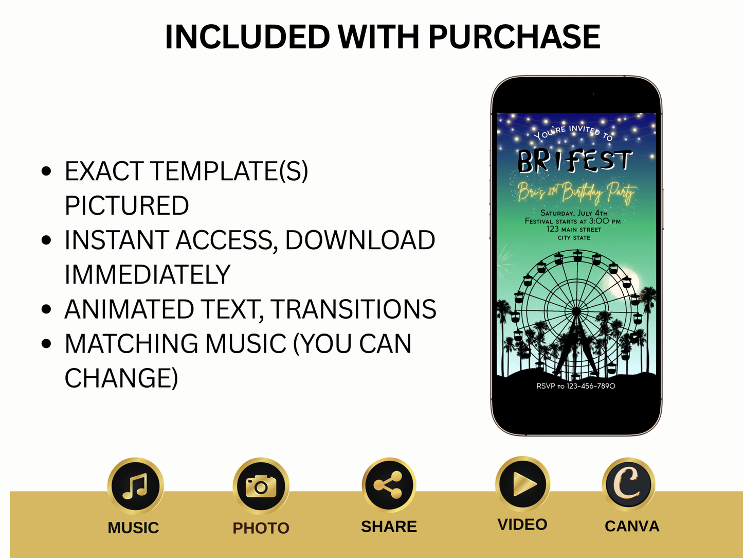 Digital Music Festival Video Invite Coachella Editable Evite Animated Ferris Wheel Mobile Invitation