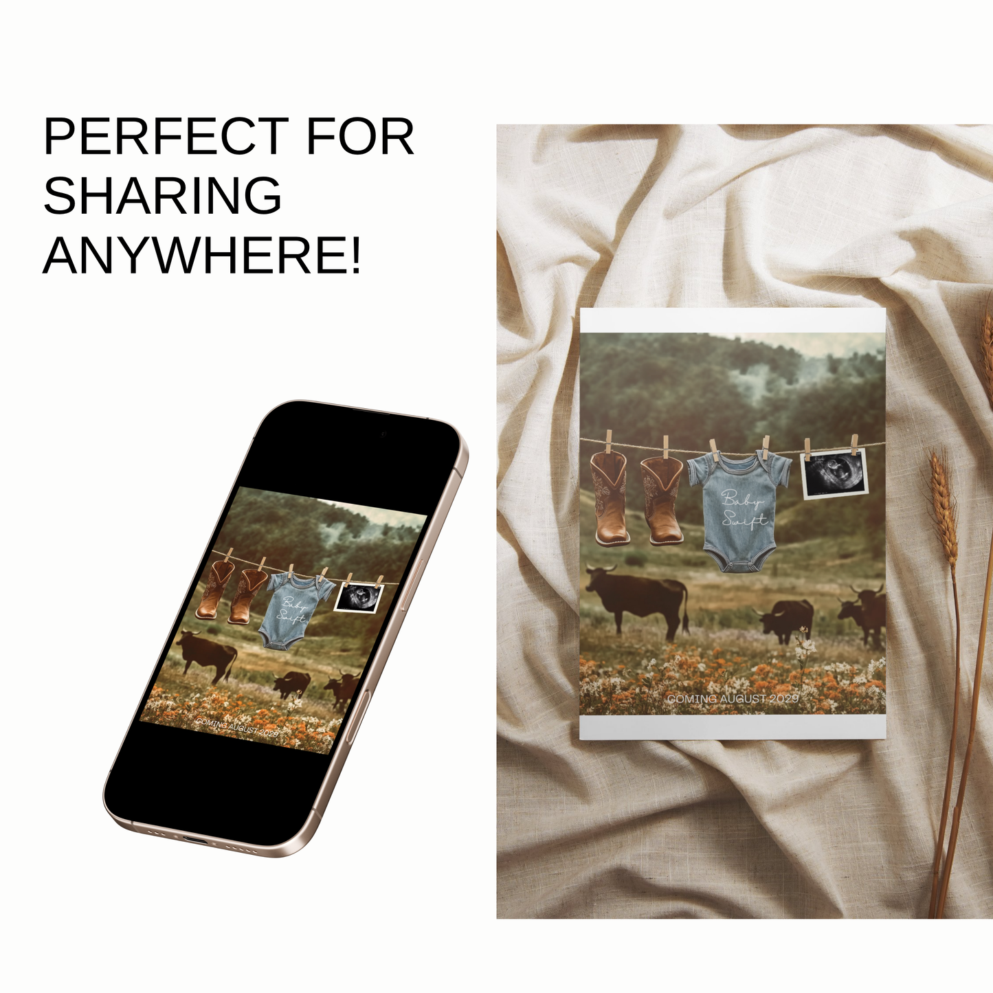 Western Pregnancy Announcement Onesie Baby Reveal – Sonogram and Cowboy Boots