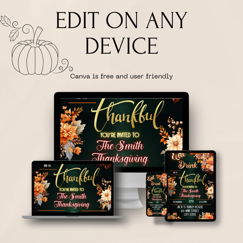 Editable Thanksgiving Video Invitation – Eat, Drink and Be Thankful