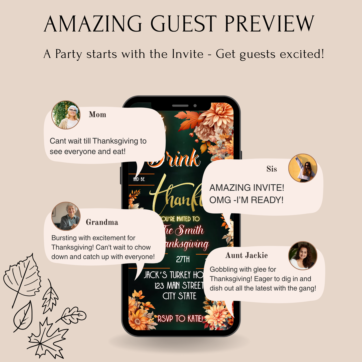 Editable Thanksgiving Video Invitation – Eat, Drink and Be Thankful