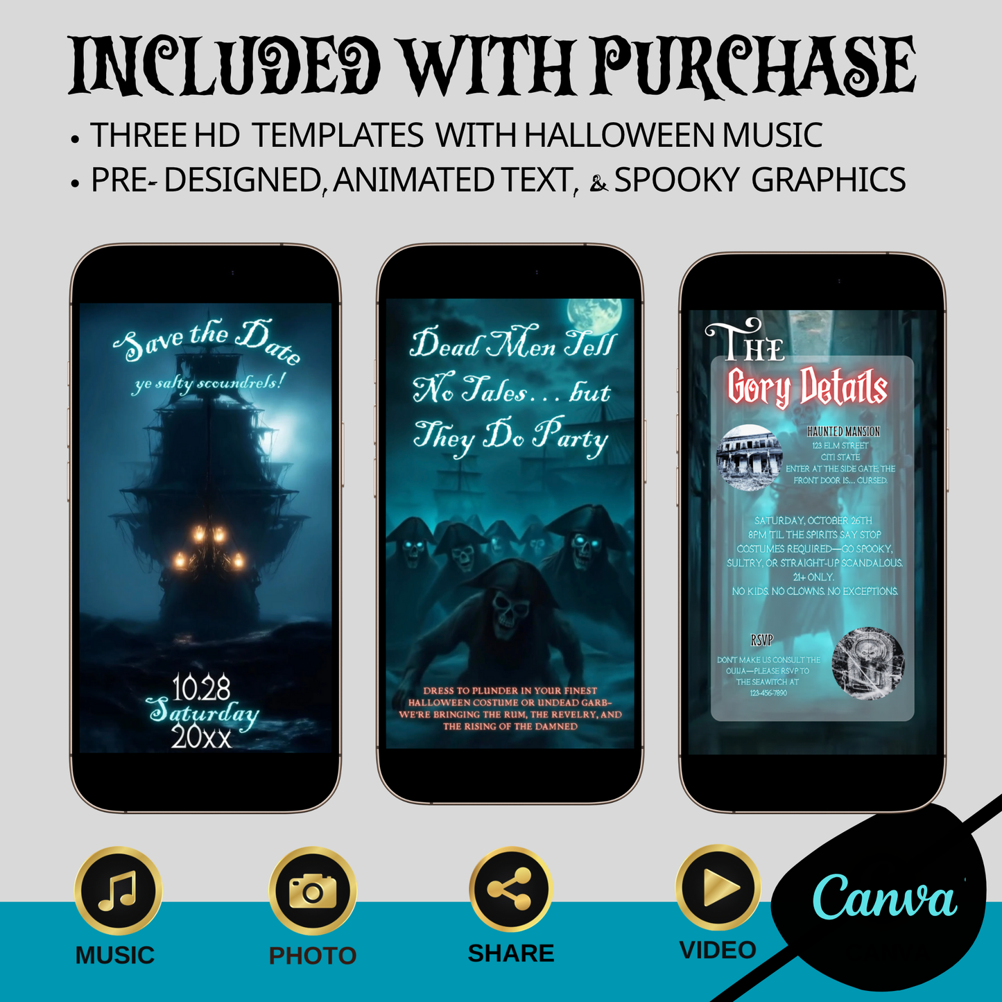 Ghost Ship Halloween Party Invitation – Editable Video Evite with Pirate Skeleton Theme | Mobile-Friendly MP4