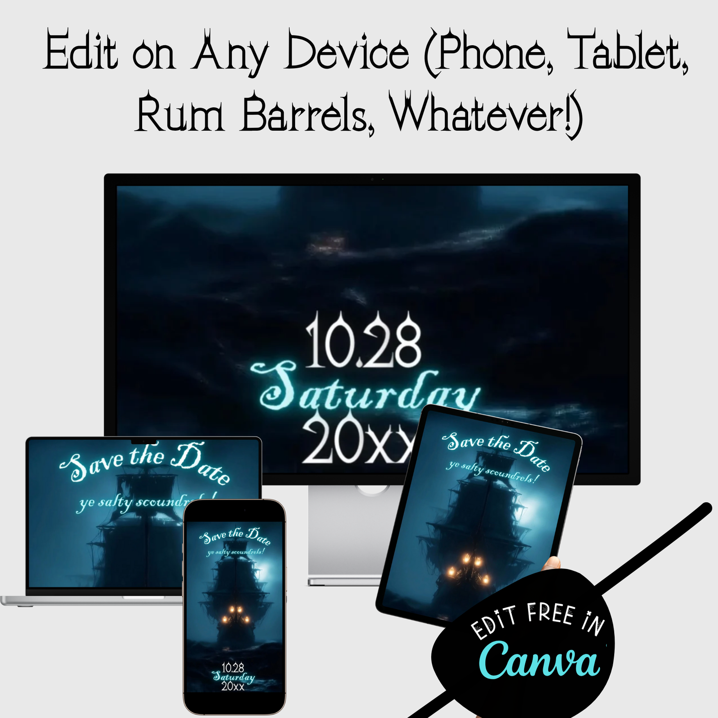 Ghost Ship Halloween Party Invitation – Editable Video Evite with Pirate Skeleton Theme | Mobile-Friendly MP4