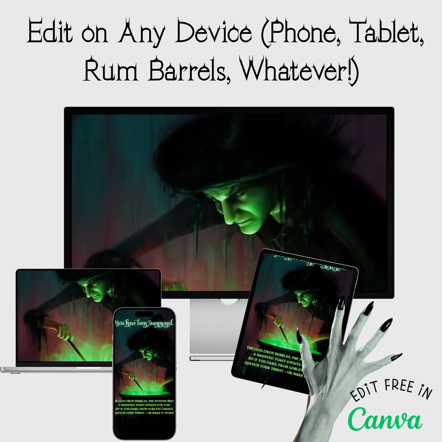 Witch Video Invitation - Halloween Party Evite - Green Witch Cauldron Party Mobile Evite