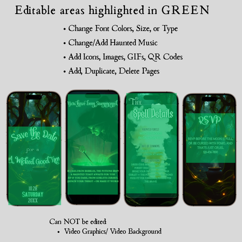 Witch Video Invitation - Halloween Party Evite - Green Witch Cauldron Party Mobile Evite