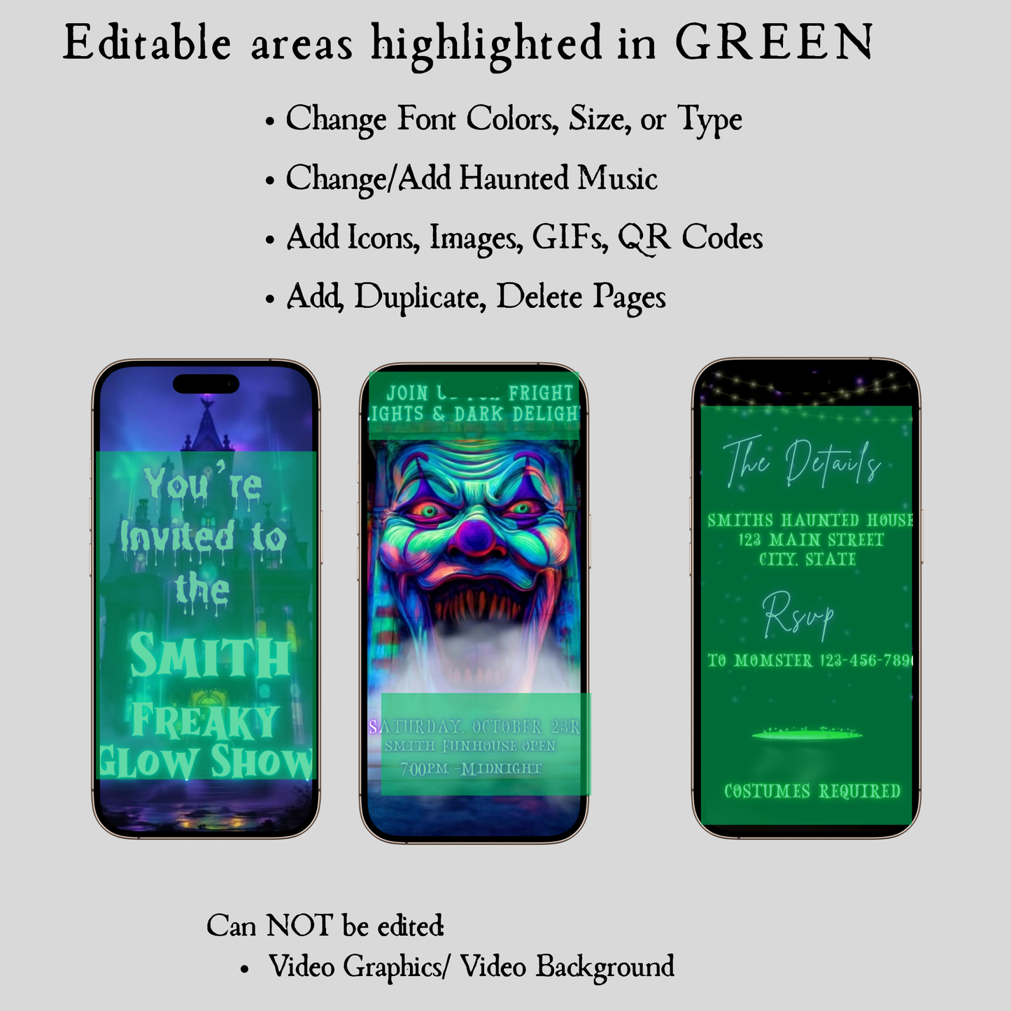 Neon Halloween Video Invitation, Halloween Animated Invite, Editable Halloween Party Mobile Evite