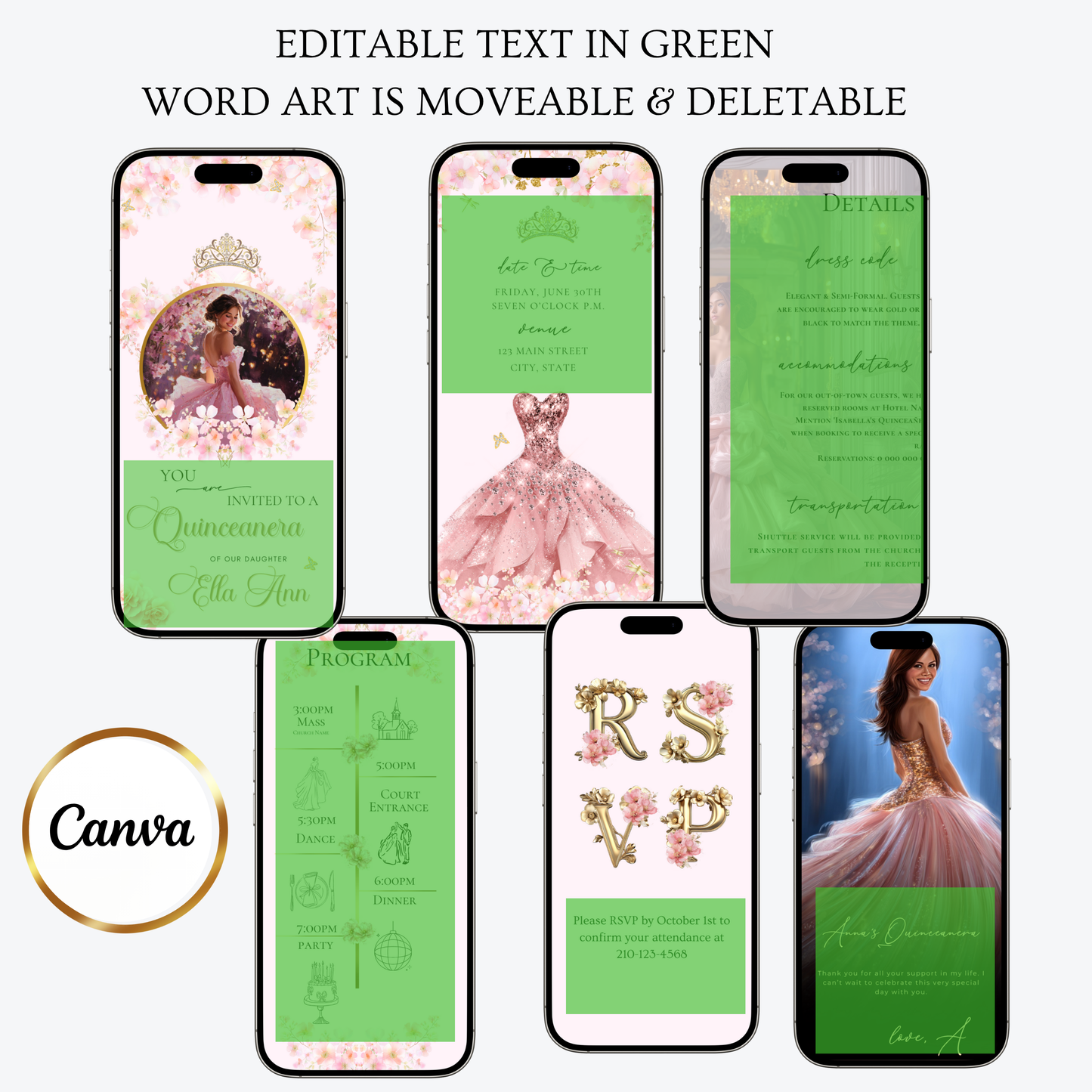 Pink Quinceanera Video Invite Animated Sweet 15 Quince Mobile Evite with RSVP and Music