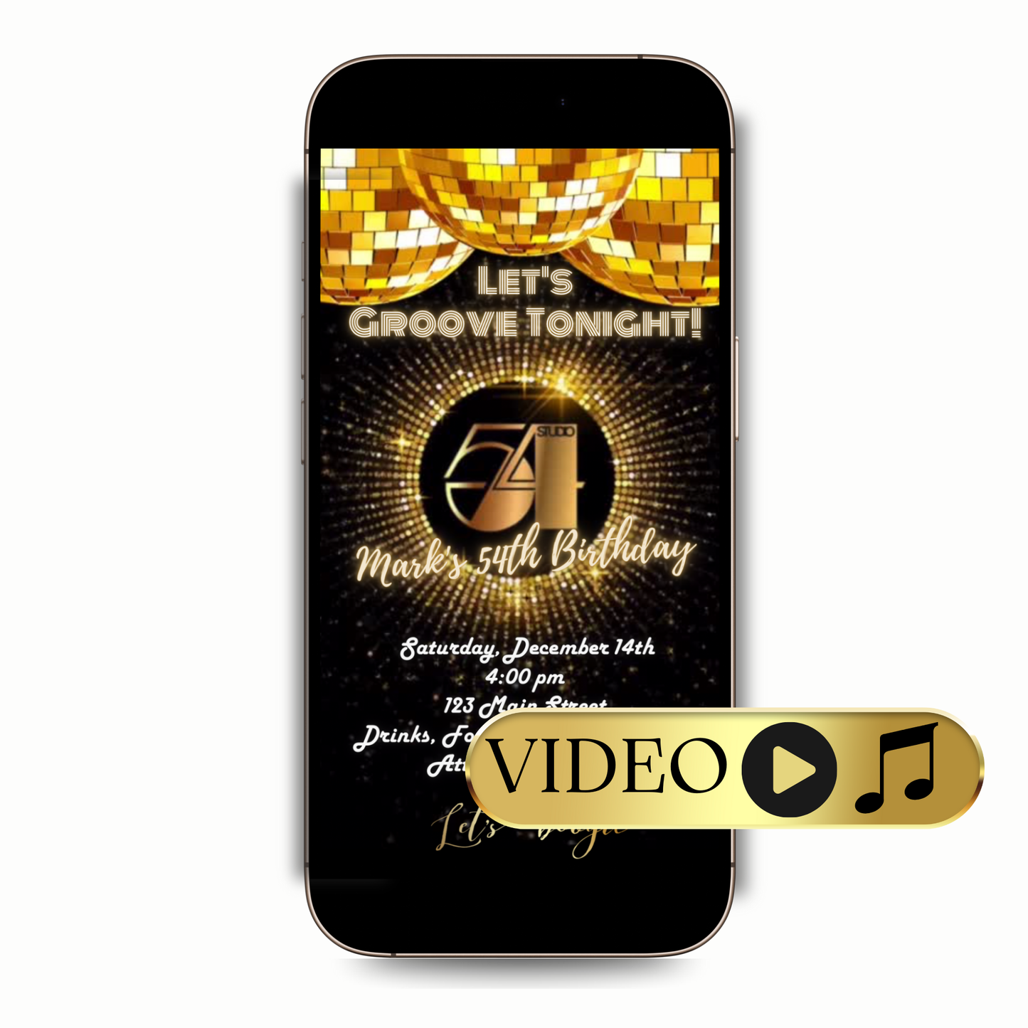 Studio 54 video invite editable disco party animated evite